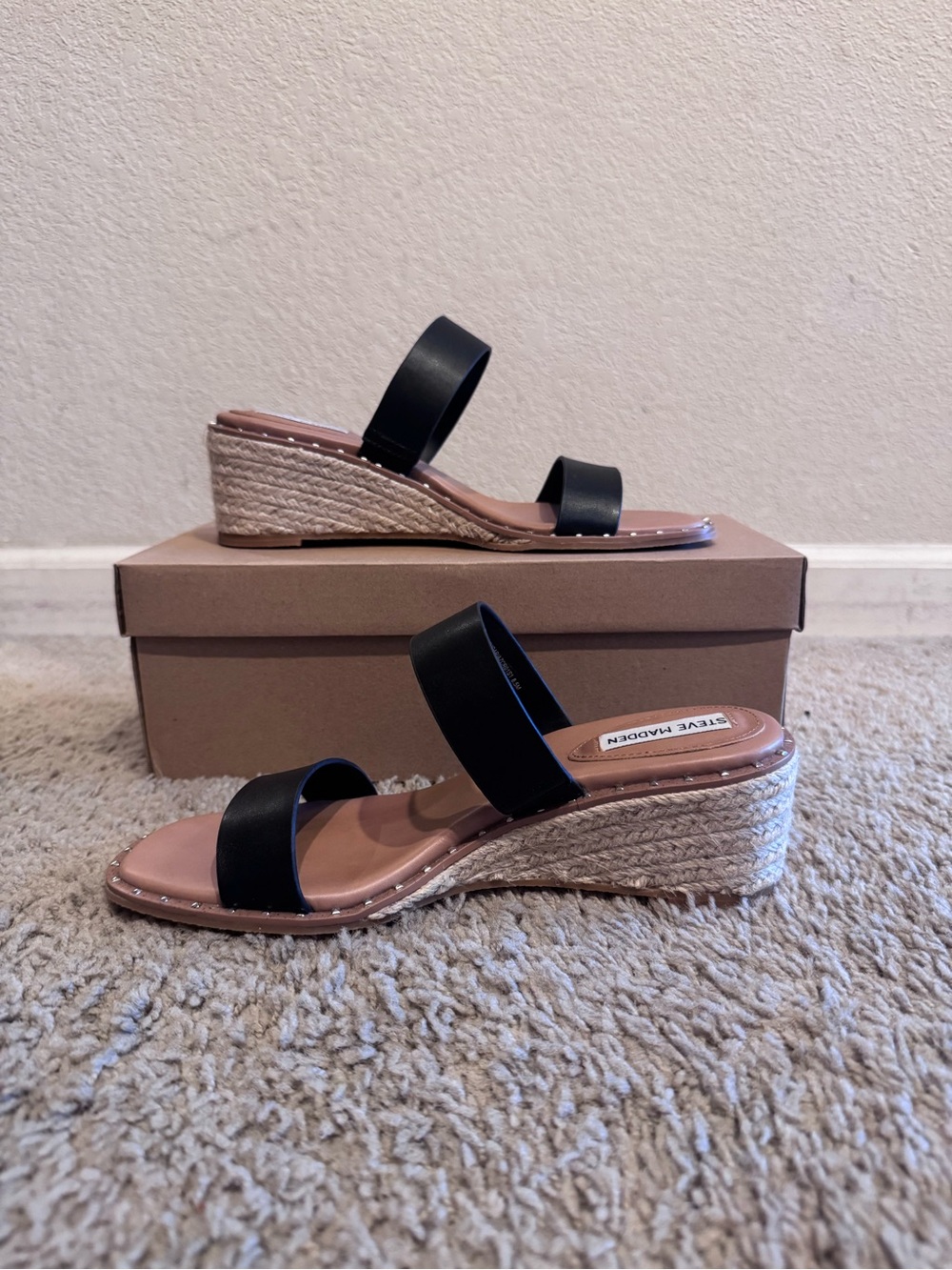 Steve Madden Black Espadrille Wedge Sandals